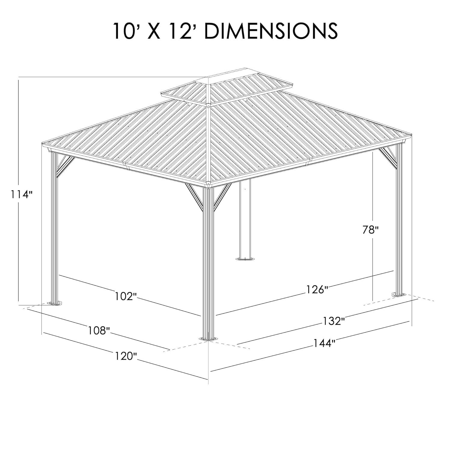 Kozyard Alexander 10?x12? Dark Brown Double Roof Hardtop Gazebo with Curtain and Mosquito Netting