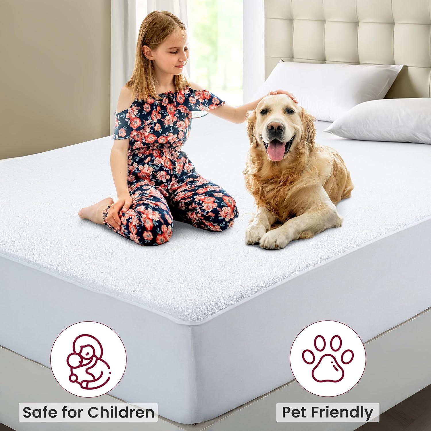 Lux Decor Collection Poly Cotton Terry Top Fitted Mattress Protector Waterproof Hypoallergenic
