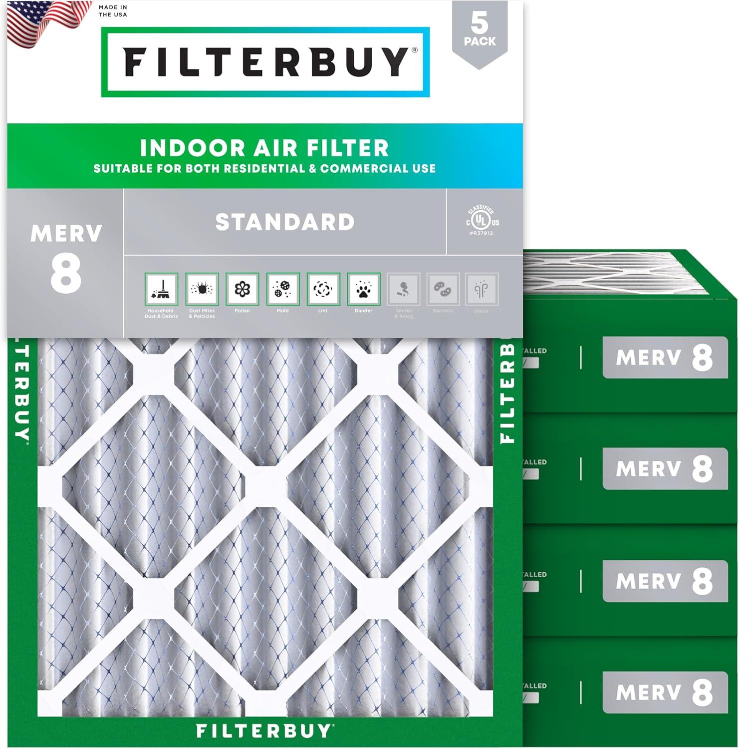 Filterbuy 18x24x4 Air Filter MERV 8, Pleated HVAC AC Furnace Filters Replacement (Set of 5)