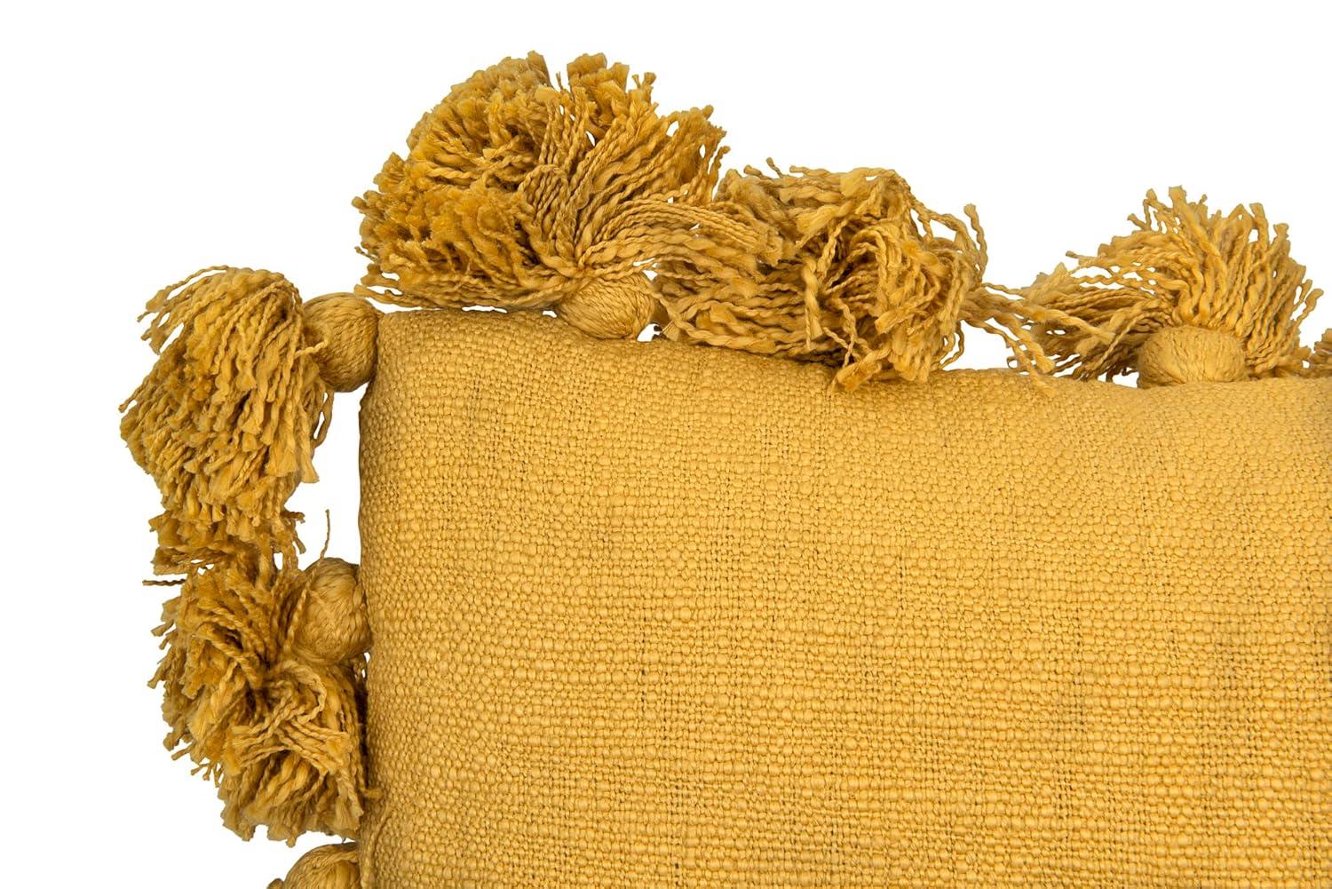 Creative Co-Op Woven Cotton Slub Pillow with Tassels, Mustard