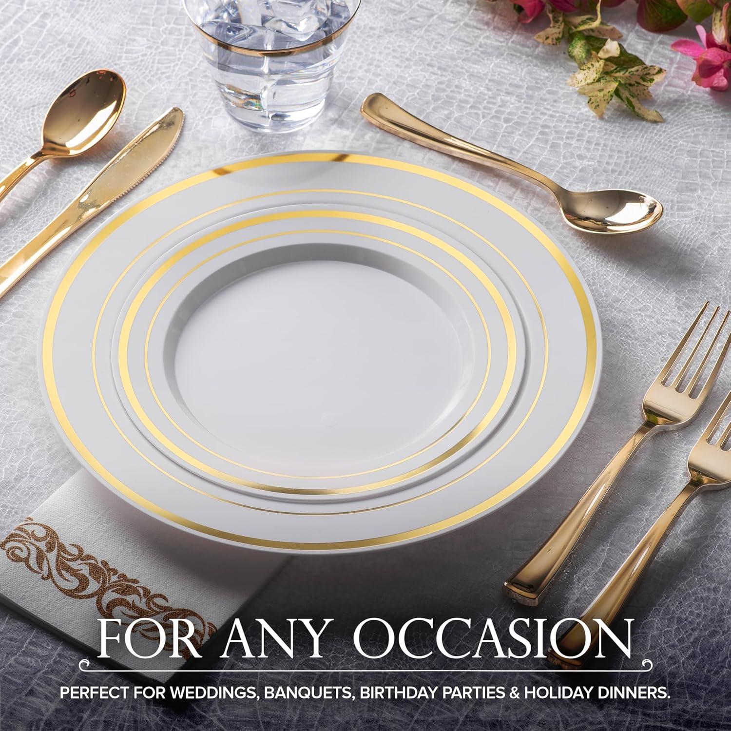 10 Inch Silver Rim Plastic Dinner Plate For 100 Guests