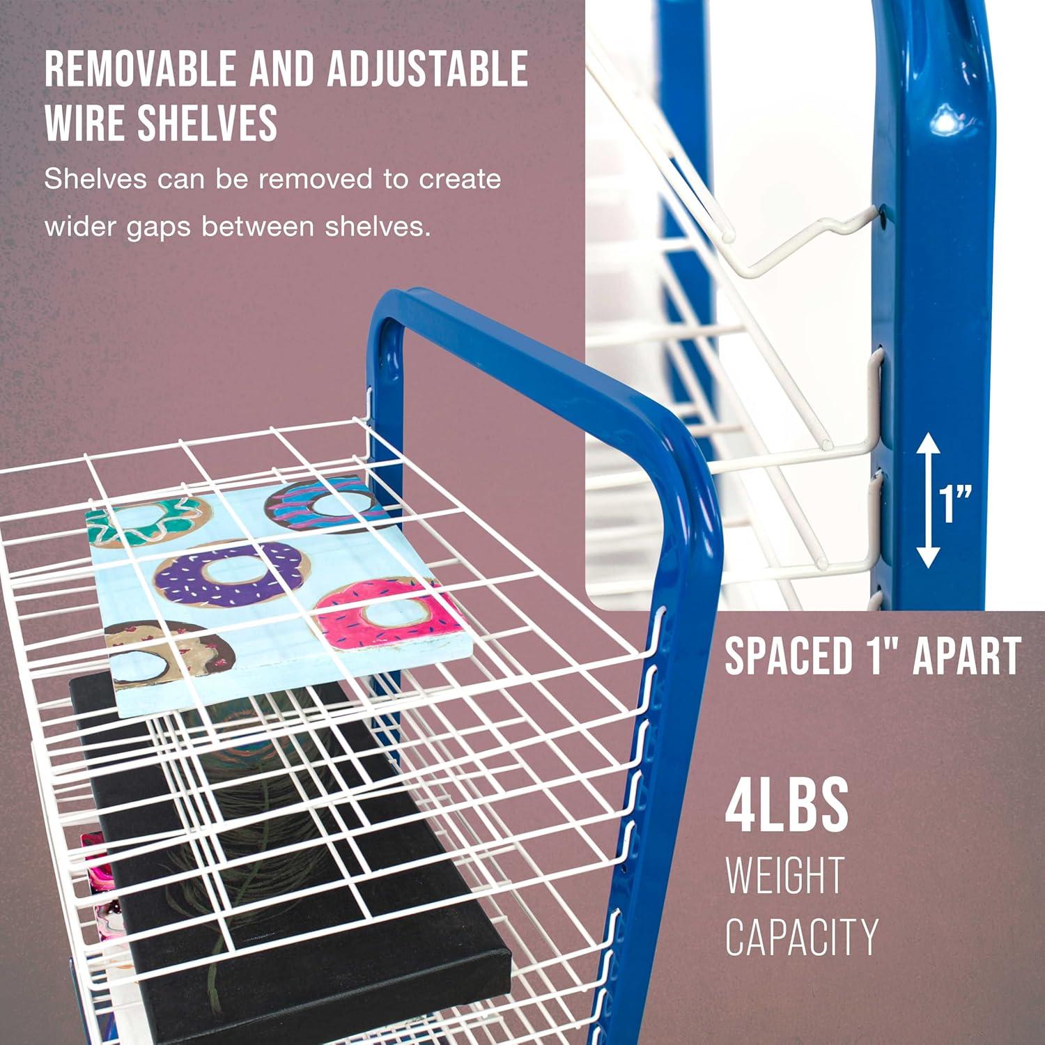 U.S. Art Supply 25 Shelf Art Drying Rack for Classrooms and Studios - Mobile Wheels, Wall Mountable, 25 Removable Shelves - Stack Store Artwork, Canvases Paintings Drawings - 14.5" D x 17.5" W x 38" H