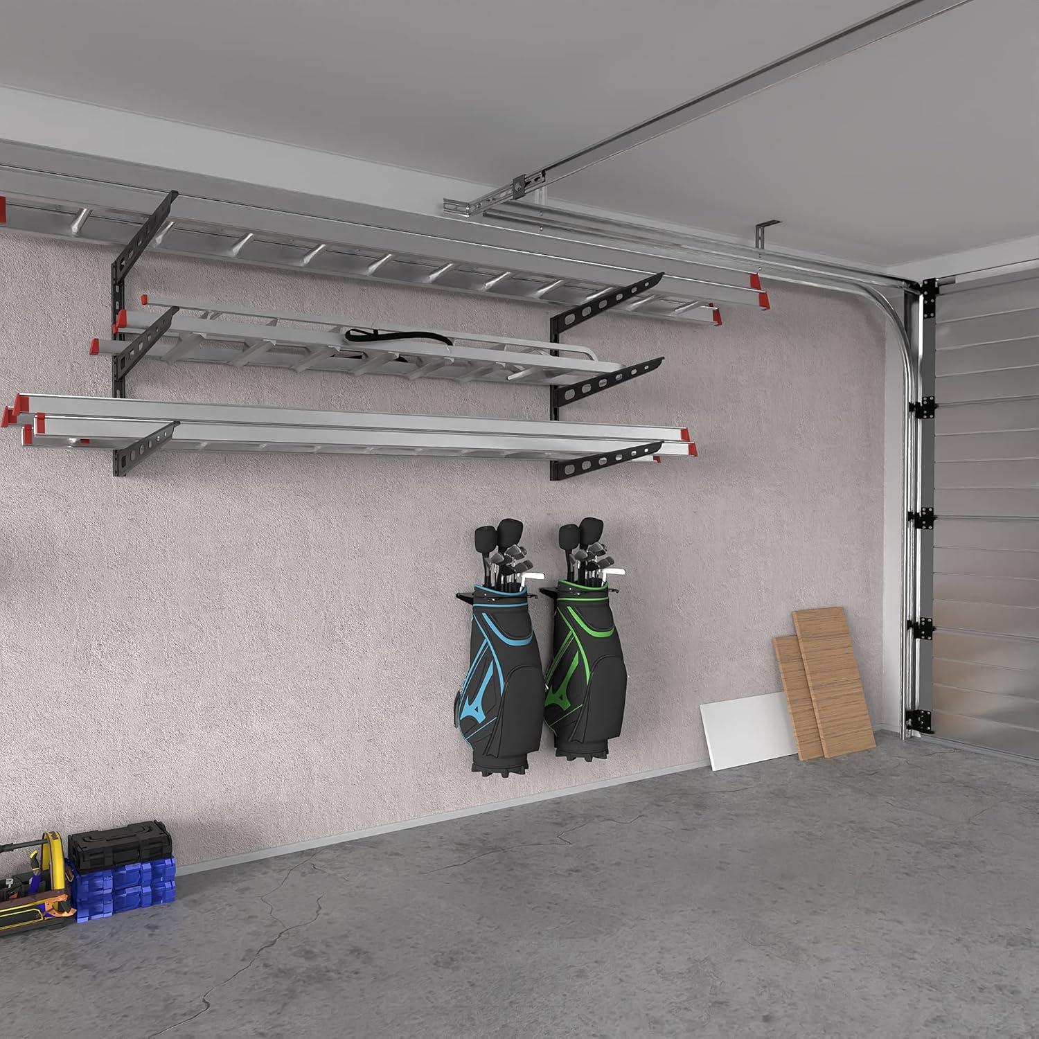 Koova Golf Bag Storage Rack for Two Bags - Wall Mount Garage Organizer for Clubs - Fits Any Size Cart or Stand Bag - Easy to Install - Includes 2 Full Size Golf Bag Racks