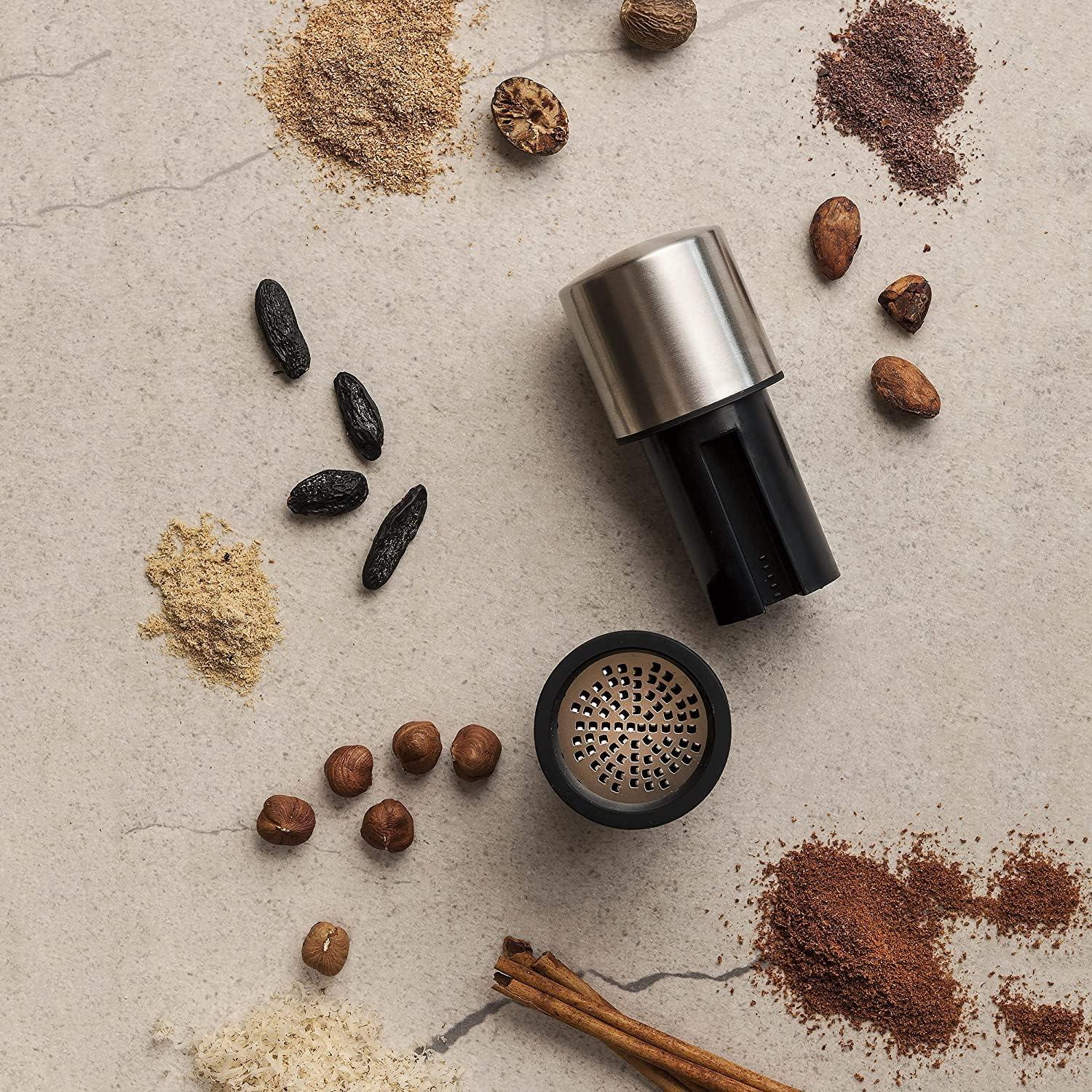 Microplane Stainless Steel Spice Mill - Effortless Grating & Aroma-Enhancing Design, Stainless Steel Blades, with Storage Compartment