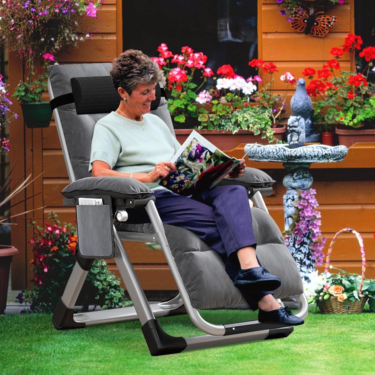 MOPHOTO Zero Gravity Chair for Living Room,Recliner Lawn Recliner,Indoor Outdoor Portable Chaise with Soft Cushion, Cup Holder, Headrest