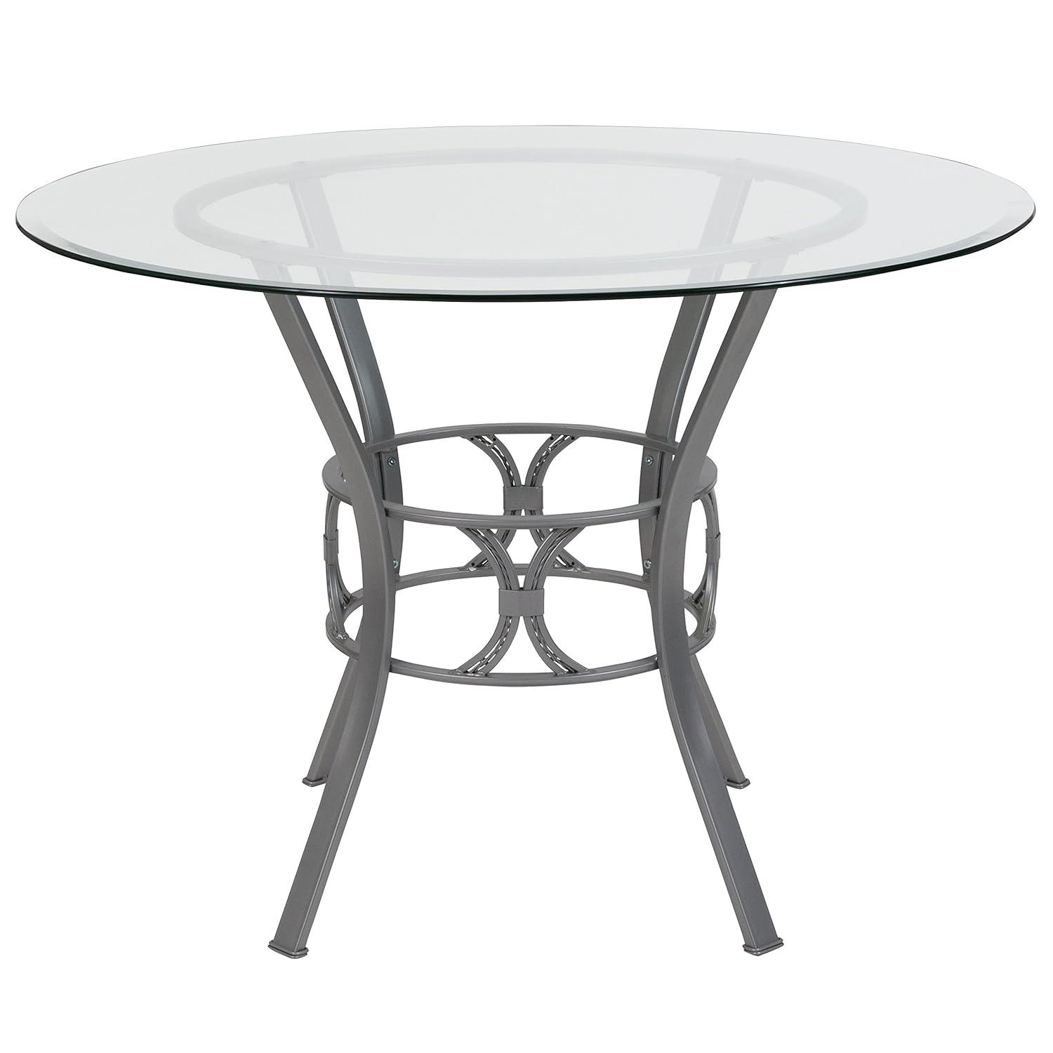 Flash Furniture Carlisle 42'' Round Glass Dining Table with Silver Metal Frame