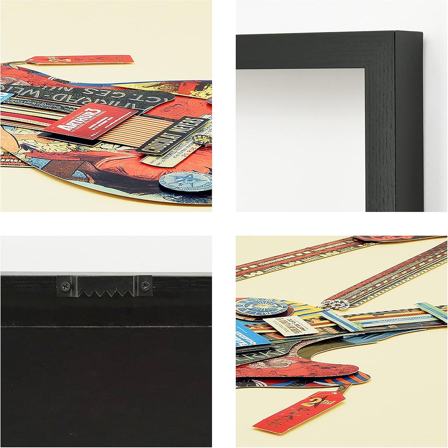 "Electric Guitar" Dimensional Collage Framed Graphic Art Under Glass Wall Art