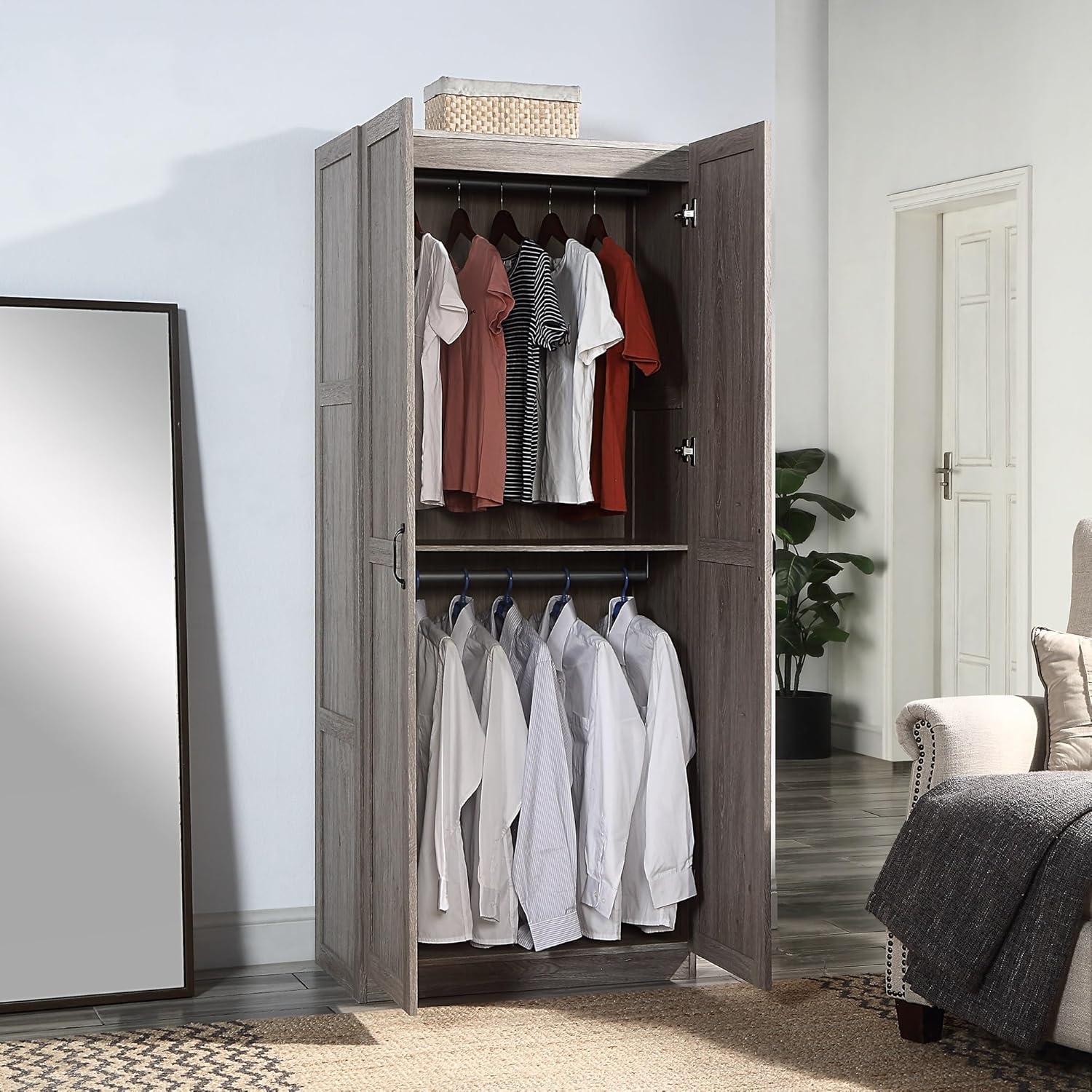 Hopkins Modern 4 Shelf Storage Closet Gray - Manhattan Comfort: MDF Wooden, 2-Door, Divided Storage Cabinet