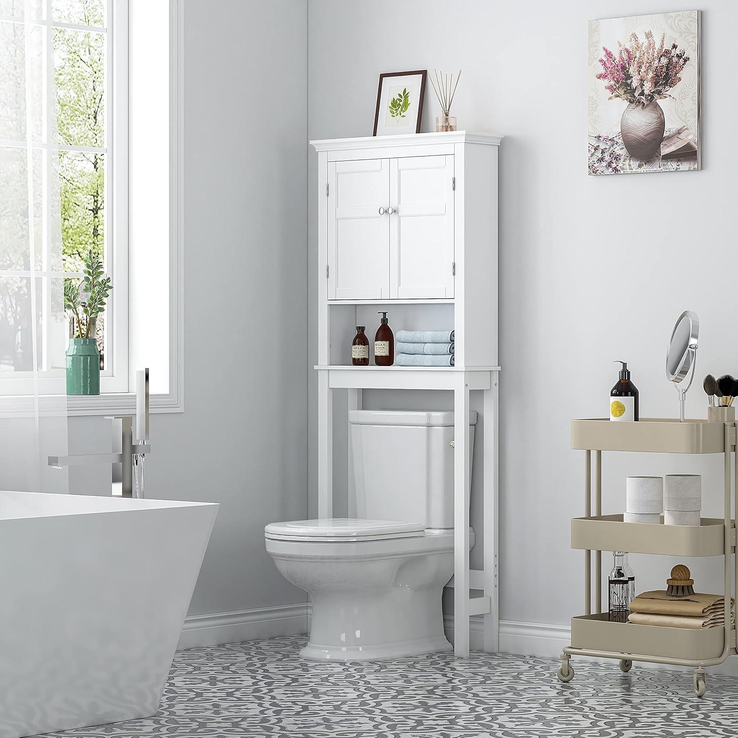 White Adjustable Over-the-Toilet Storage Cabinet with Shelves