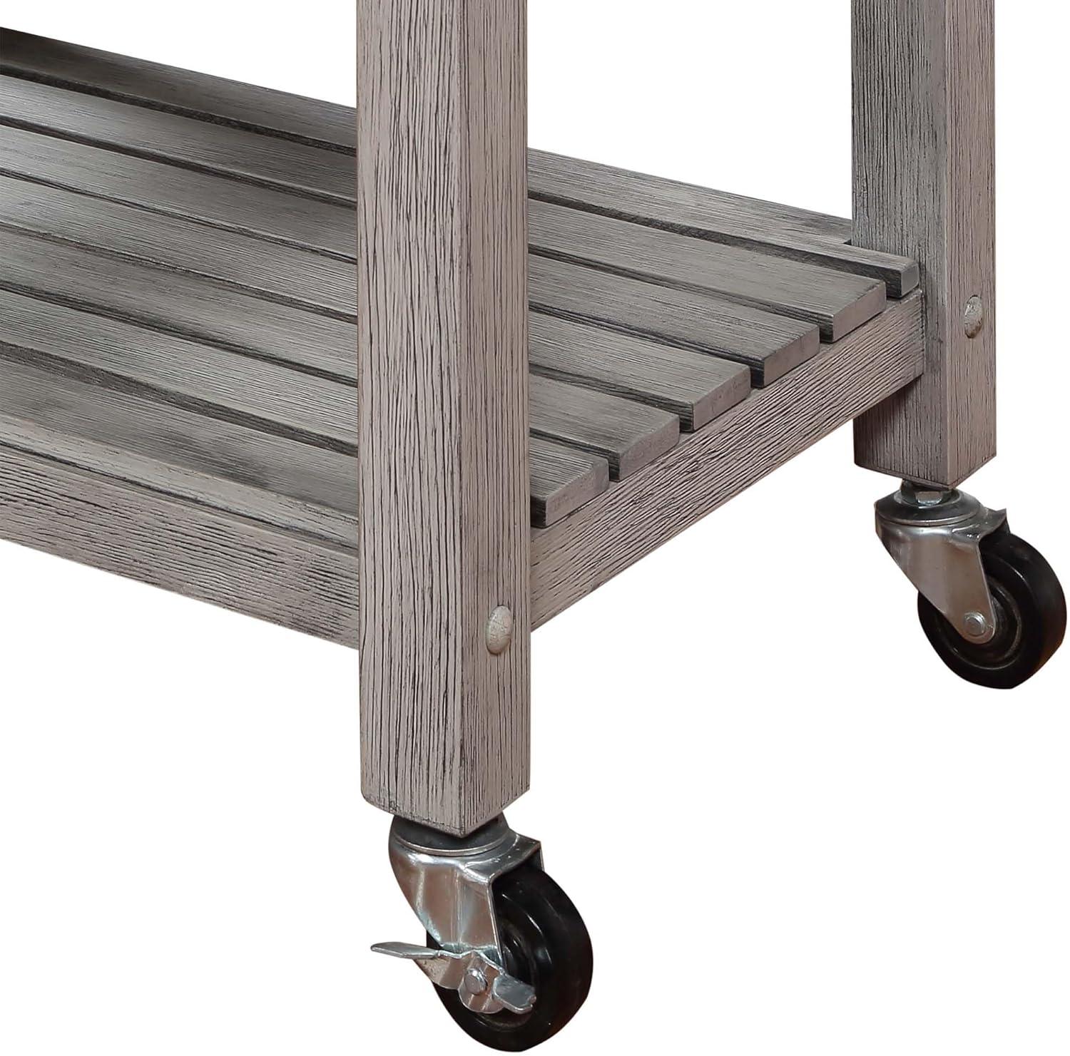 Ellaine Light Gray Solid Wood Butcher Block Kitchen Cart with Wine Rack