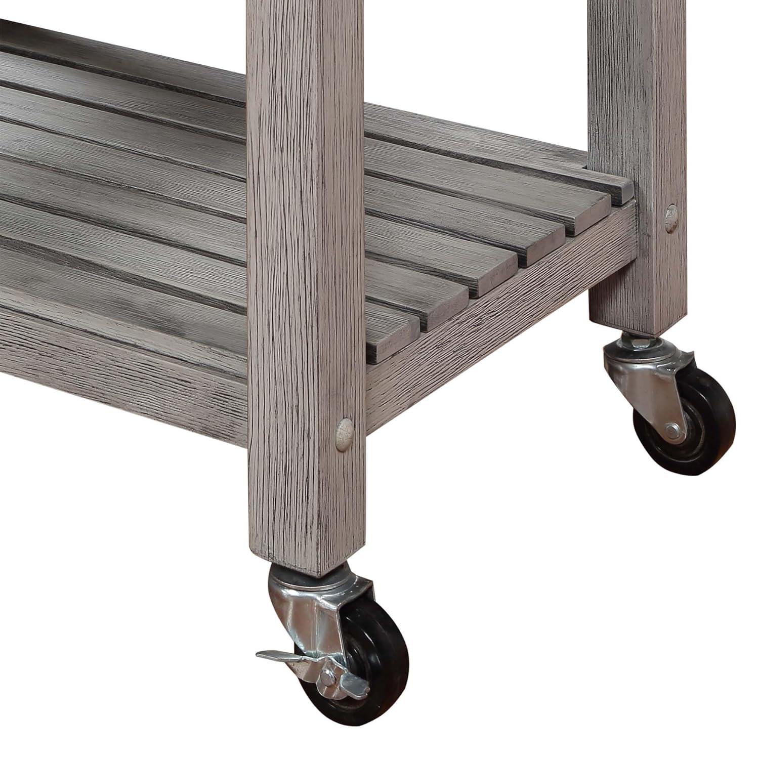 Ellaine Light Gray Solid Wood Butcher Block Kitchen Cart with Wine Rack