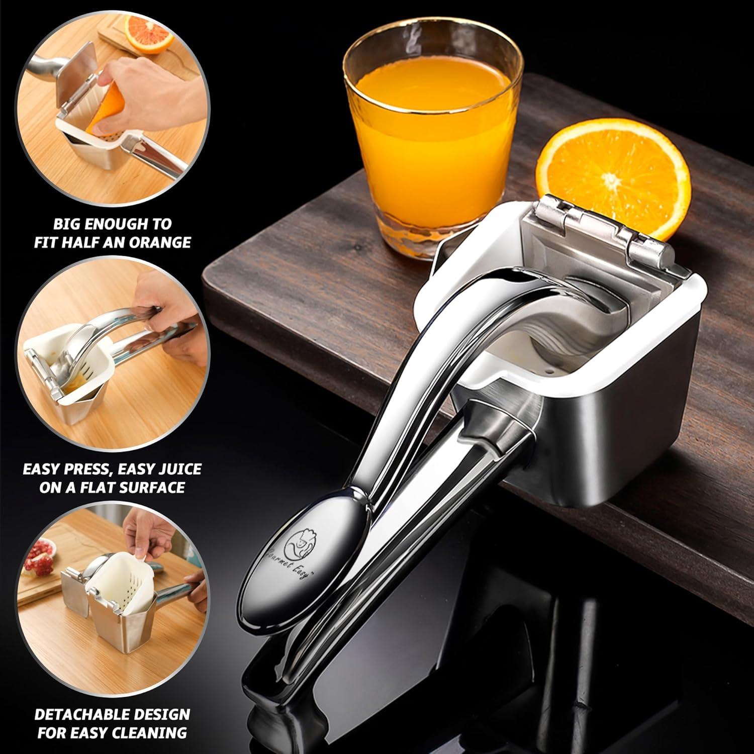 Gourmet Easy - Stainless Steel Lemon Squeezer, Heavy-Duty Orange Juicer, Durable Hand Press Citrus Juicer, Portable Lime Squeezer, Rust-Free, Easy to Clean, Ideal for Kitchen & Bar