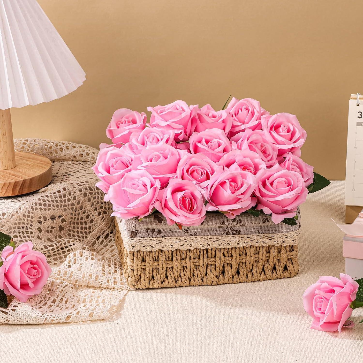 50 Pcs Artificial Rose Flower Realistic Silk Roses with Stem Bouquet of Flowers Plastic Flowers Real Looking Fake Roses for Home Wedding Centerpieces Party Decorations (Black)