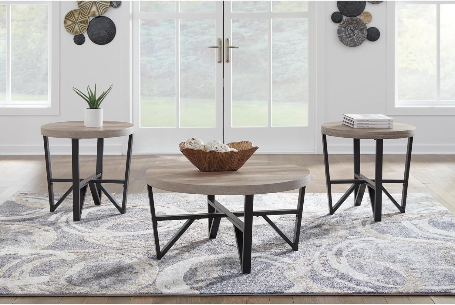 Deanlee Round Black and Brown Metal Frame Table Set