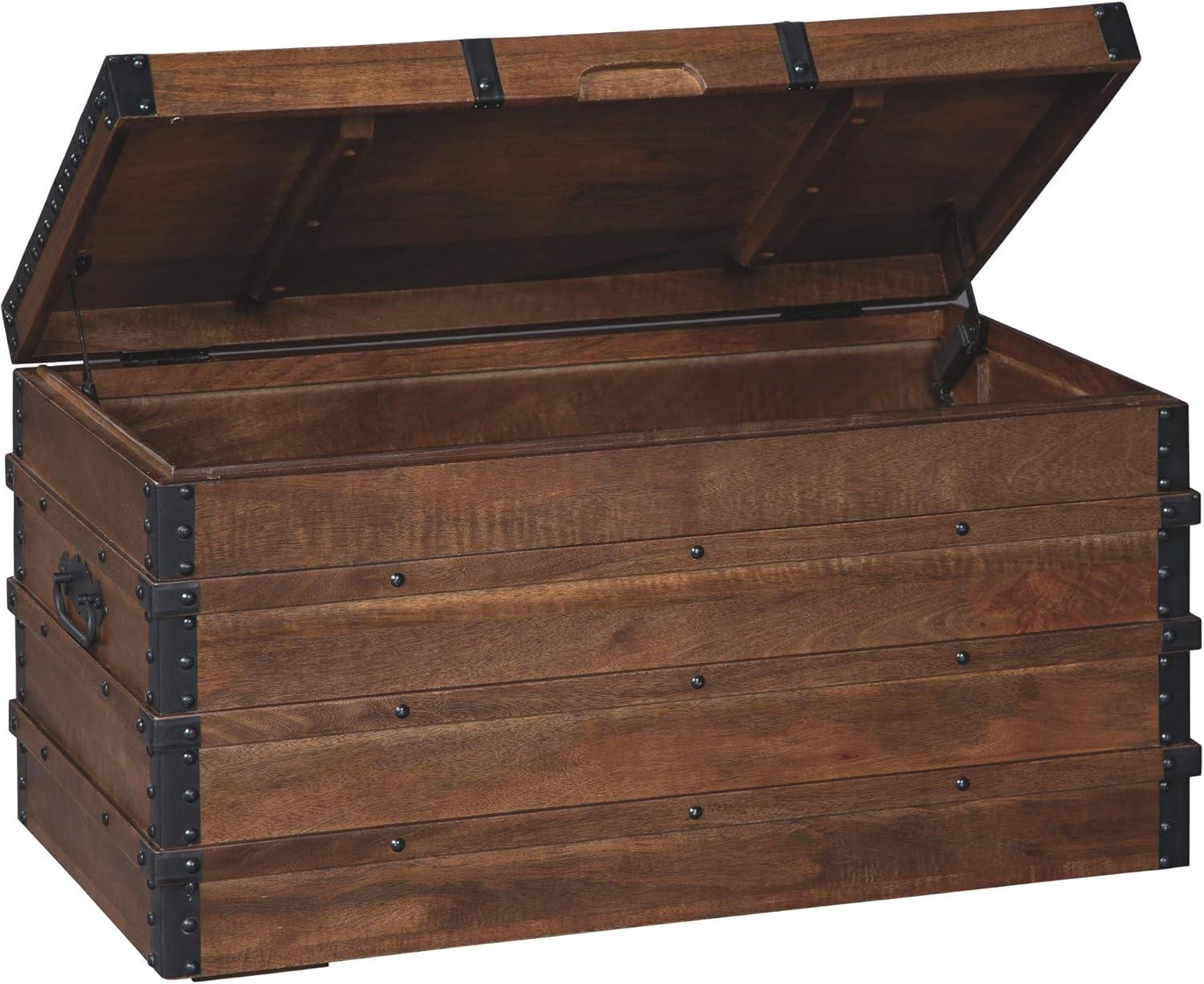 Kettleby Brown Wood Storage Trunk with Black Metal Hardware