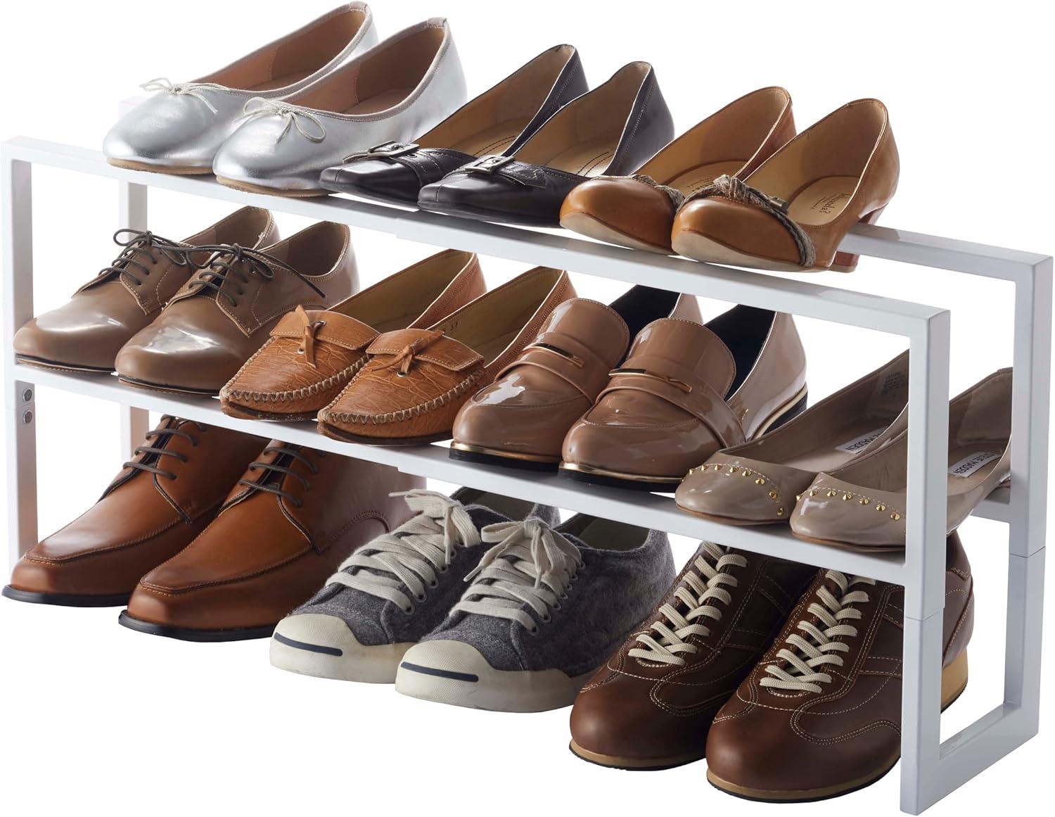 Yamazaki Home 2 Shelves Adjustable Shoe Rack, Large, Double, Steel,Holds 6 to 12 shoes, Expandable