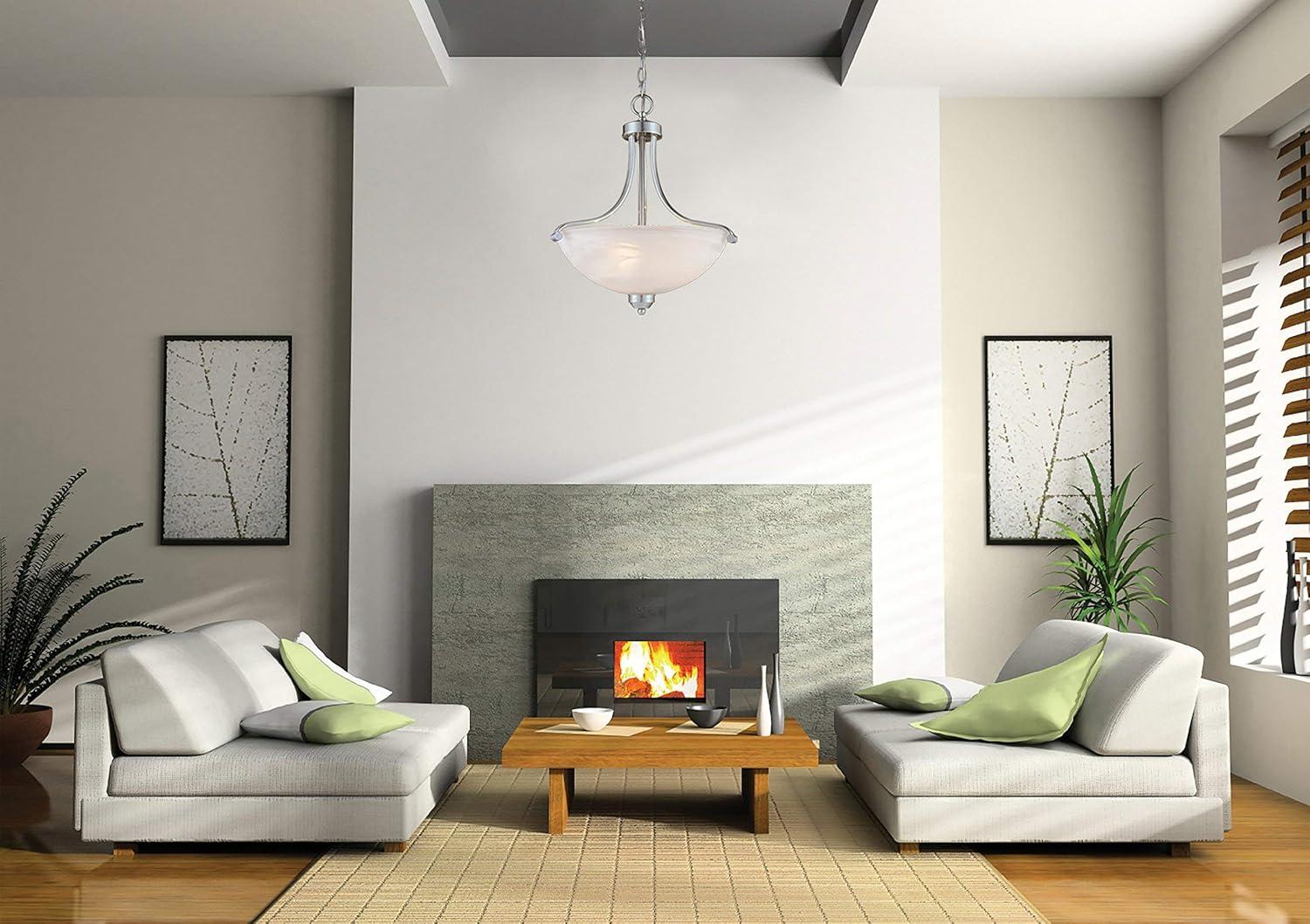 Minka Lavery Brushed Nickel Pendant Chandelier 18" Wide Modern Etched Marble Glass Shade for Dining Room House Foyer Entryway