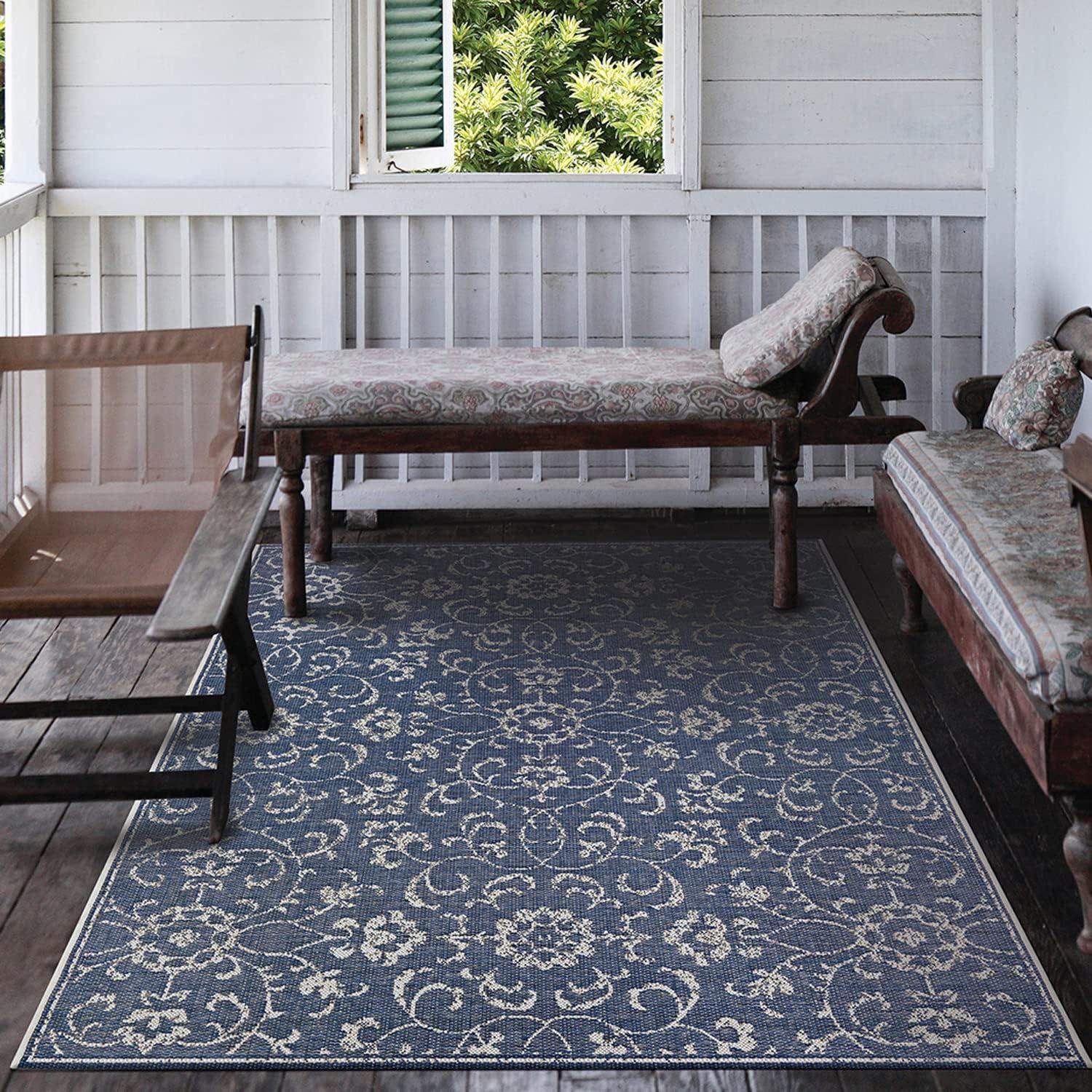 Ivory Floral Symphony Indoor/Outdoor Easy Care Area Rug, 5'3" x 7'6"