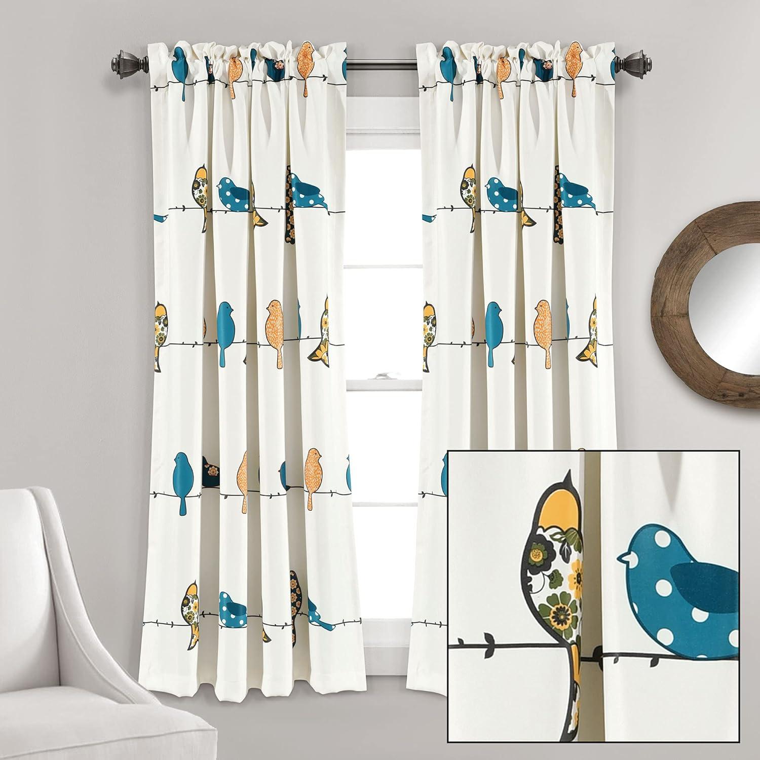 Rowley Birds Multicolor Polyester Blackout Window Curtain Panels