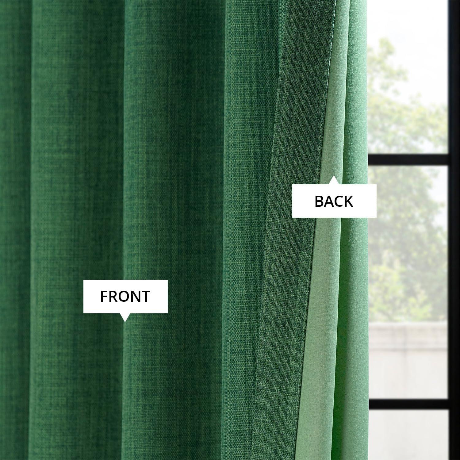 HPD Half Price Drapes Key Green Faux Linen Room Darkening Curtains for Bedroom & Living Room Curtains (1 Panel), Door & Window Curtains 84 inches long, Rod Pocket Curtains & Drapes, 50W X 84L