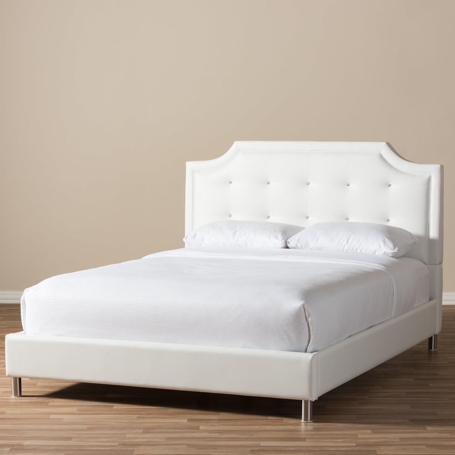 Full Adult Bed 80"x28"x8" White - Baxton Studio: Contemporary Platform Design, Faux Leather