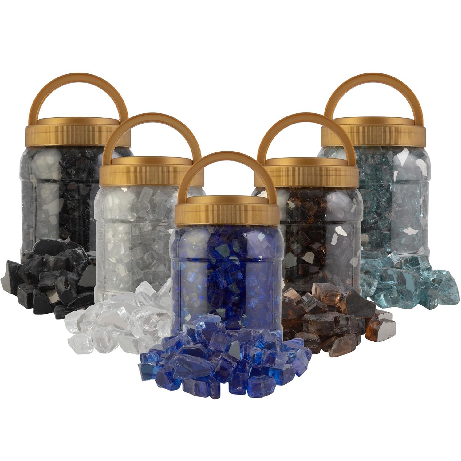Pure Garden 10lbs Fire Pit Glass - 1/2-Inch Crushed Glass Rocks for Fireplaces, Landscape, Aquariums, or Vases