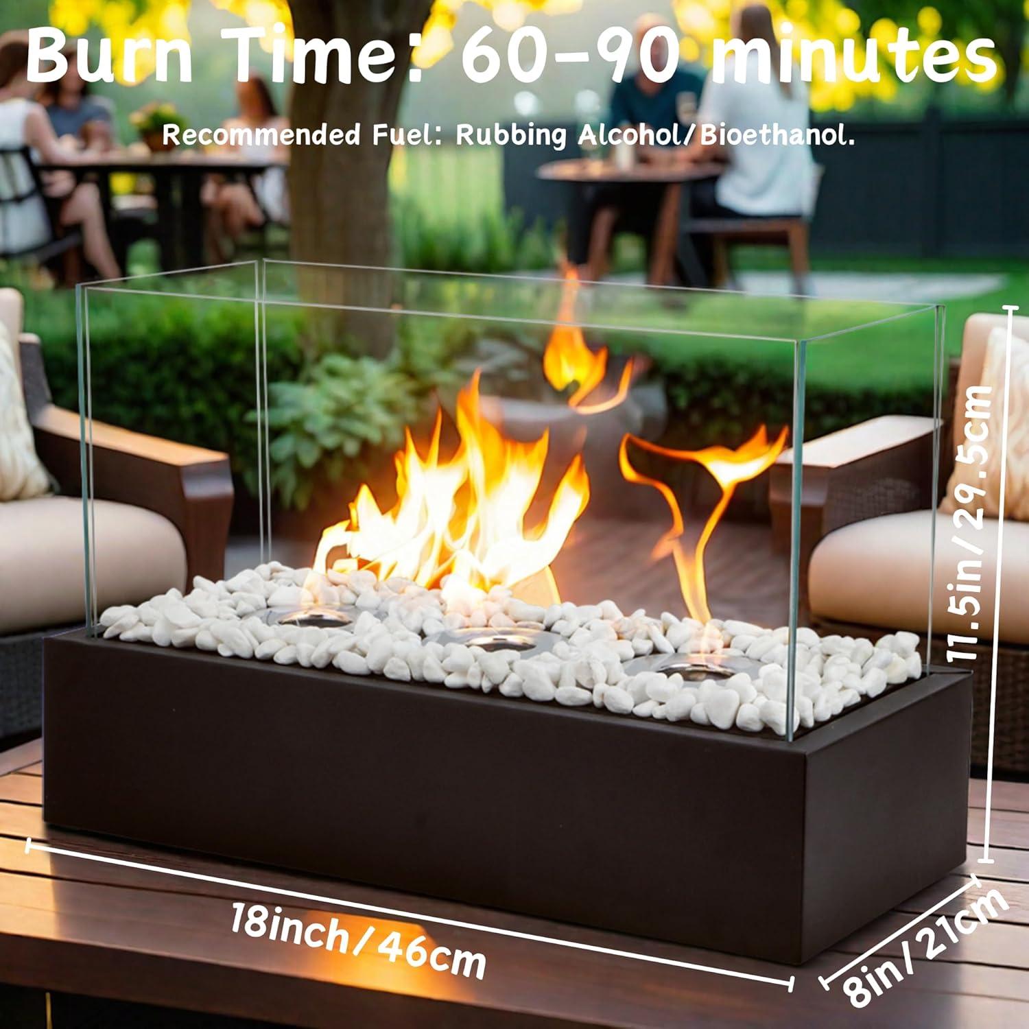 Black Stainless Steel and Glass Tabletop Fire Pit