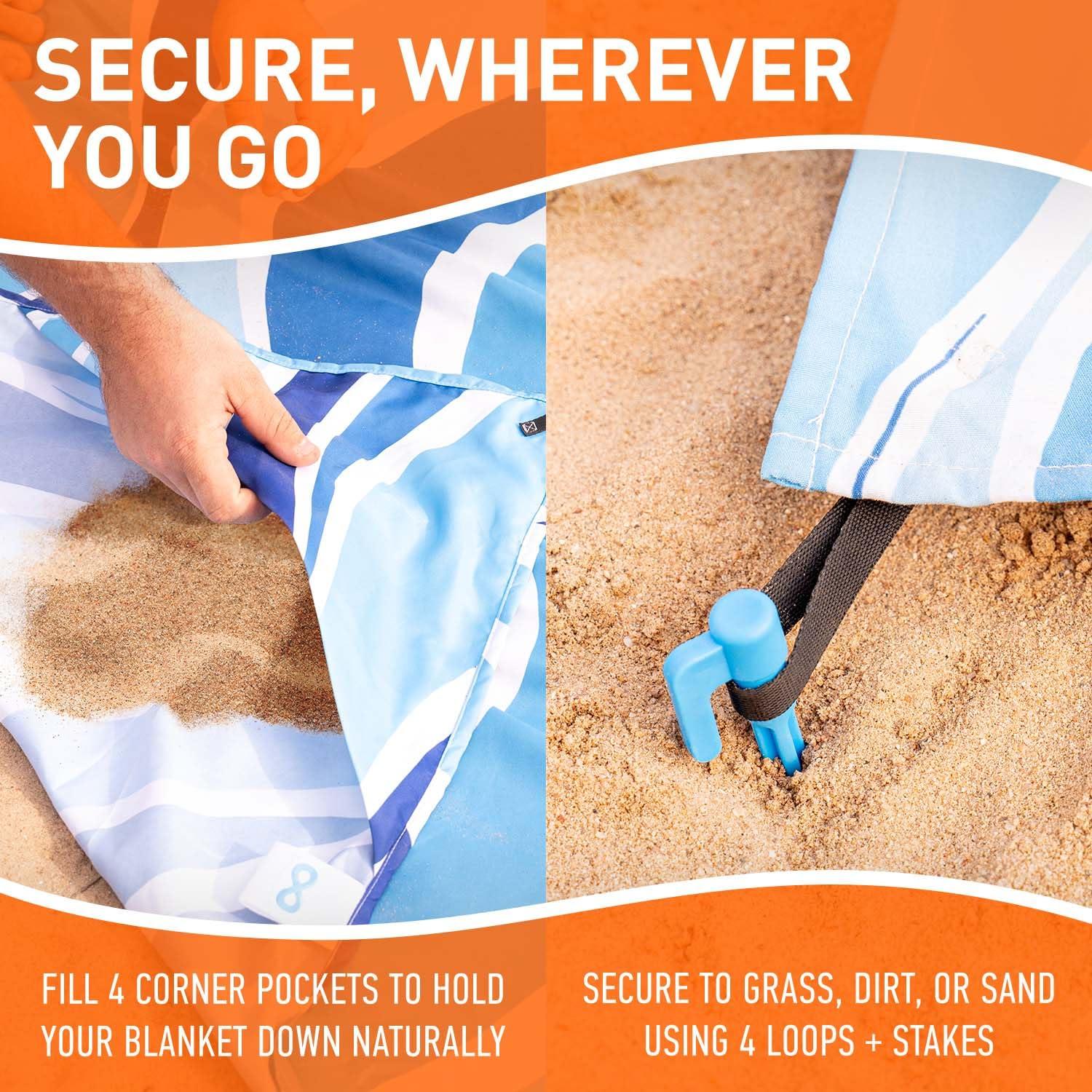 Everlasting Comfort 6-Person Beach Blanket, Oversized Extra Large Beach Mat, Tulum Blue