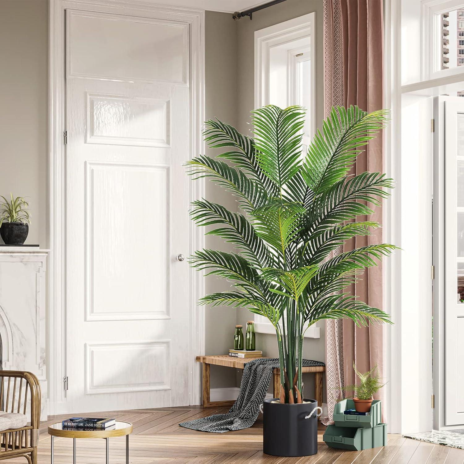 VIAGDO Artificial Fake Palm Tree 6ft Tall with 16 Detachable Trunks Faux Tropical Palm Silk Plant Feaux Dypsis Lutescens Plants in Pot for Home Office Living Room Floor Decor Indoor
