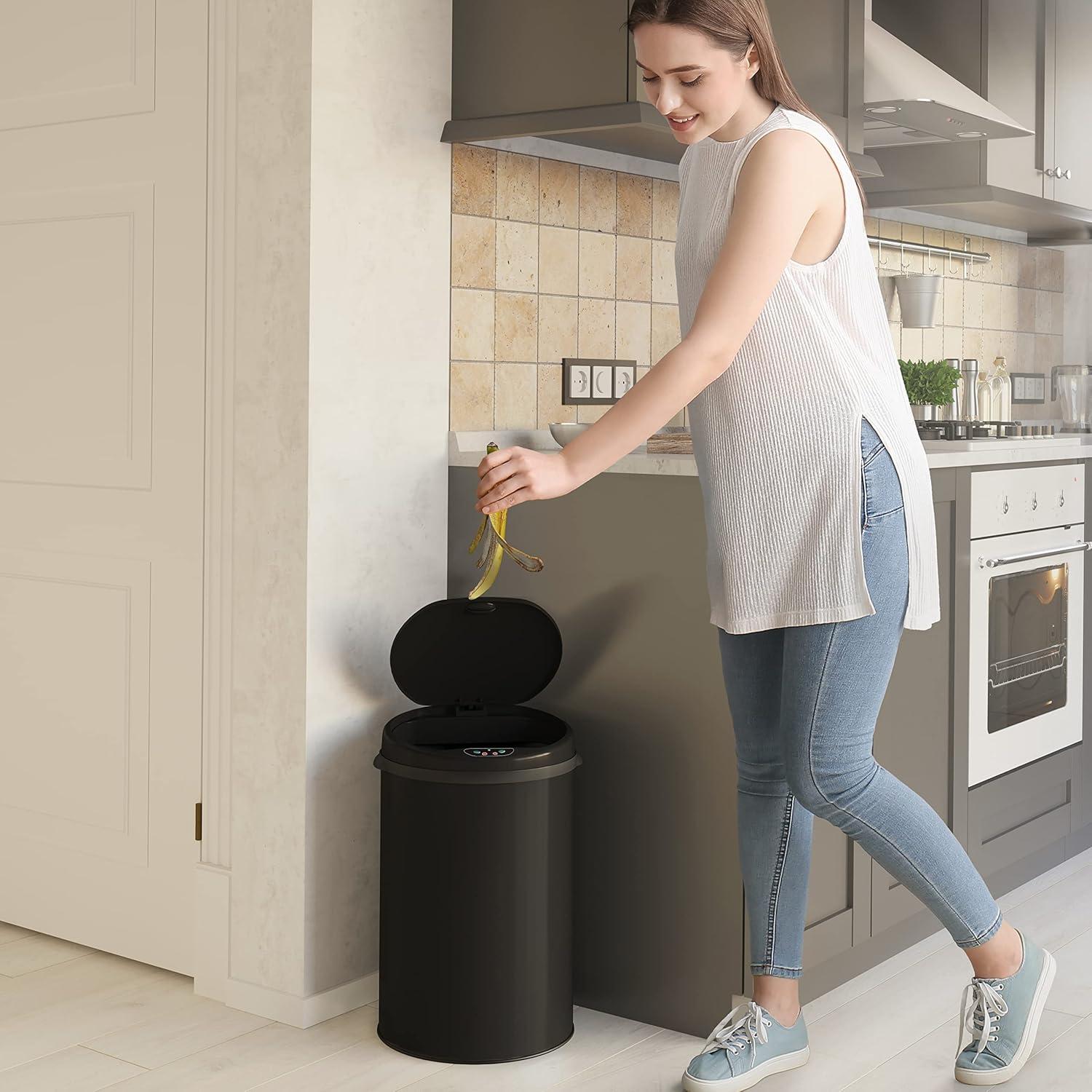 Black Touchless 8 Gallon Steel Trash Can with Odor Filter