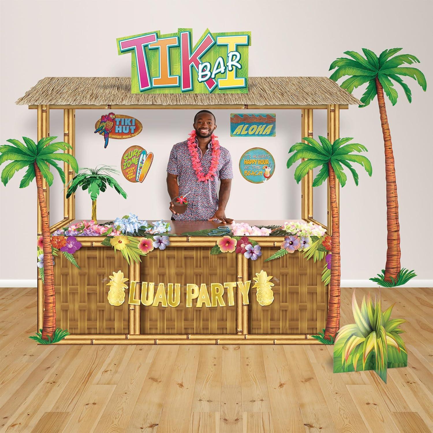 Beistle 3 Count Jointed Palm Tree Decorations, Cardstock Paper Cut Outs, Luau Beach Theme, Tropical Hawaiian Party Décor, 2-4’ & 1-6’