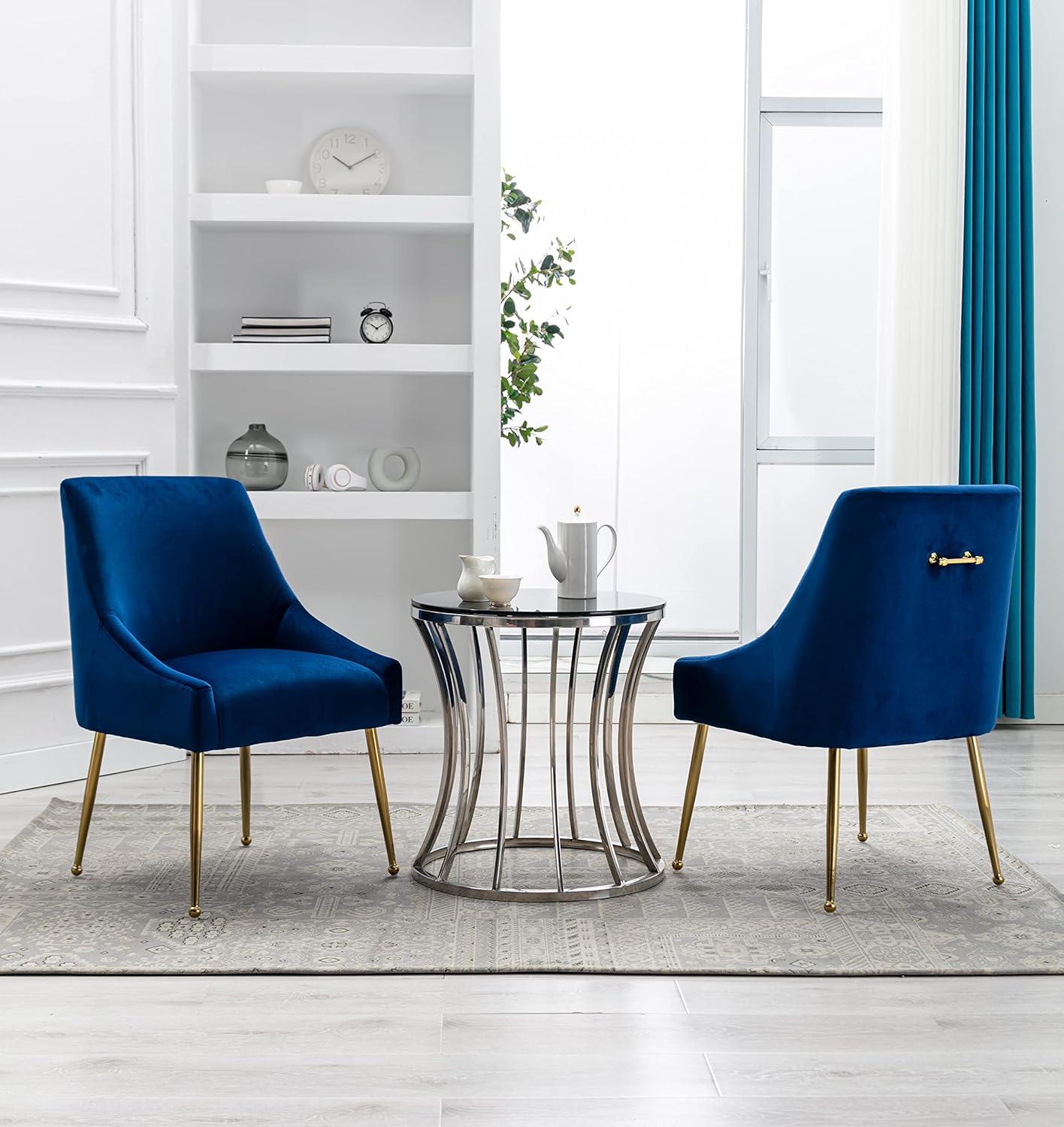 Home Beyond Velvet Upholstered Wing Back Parsons Chair with Golden Plated Legs, Accent Chairs with Contemporary Design for Living Room, Comfortable Armless Padded Chairs, Set of 2, VC-21B, Blue