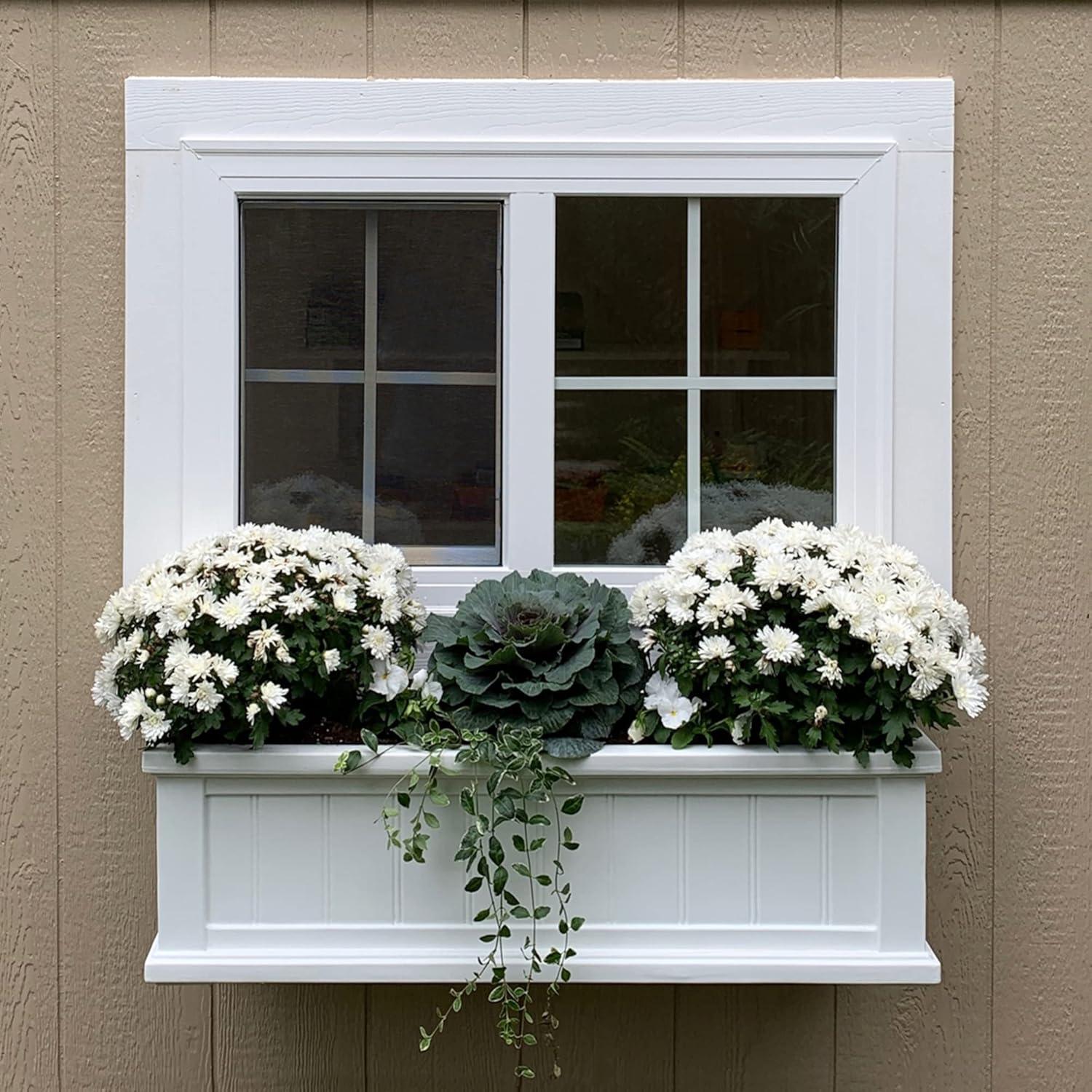 Mayne Cape Cod 36" x 11" x 10.8" Rectangle White Self-Watering Polyethylene Window Box Planter