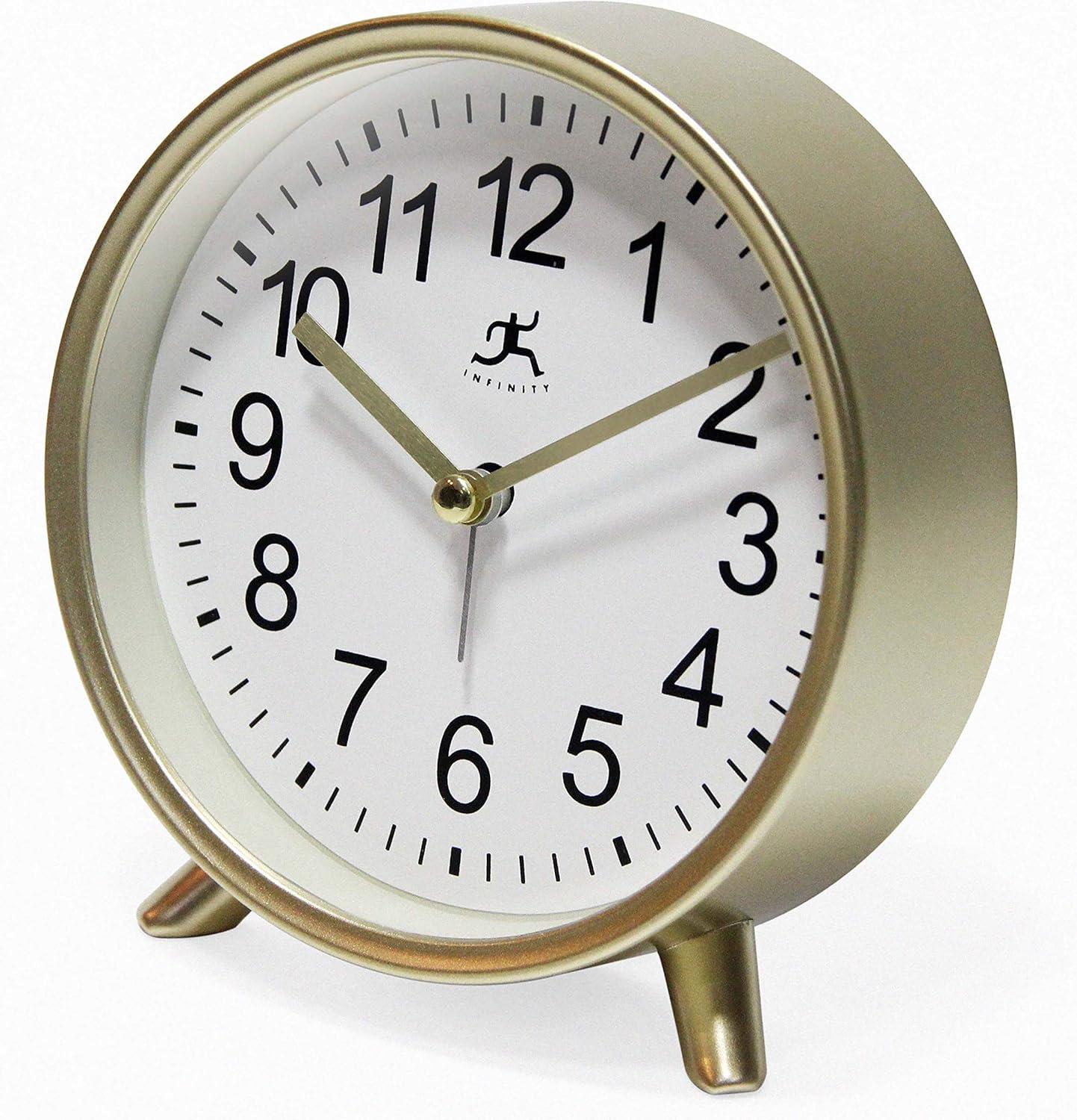 Matte Gold Round Analog Tabletop Alarm Clock