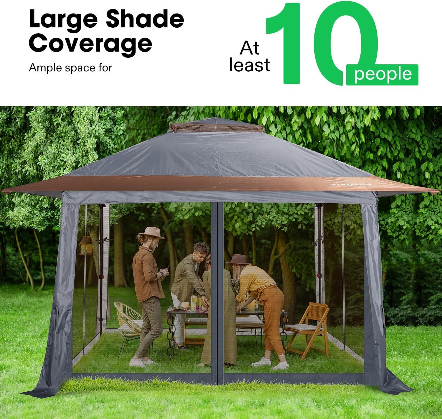 Gray 13' x 13' Pop-Up Canopy Tent with Mosquito Netting