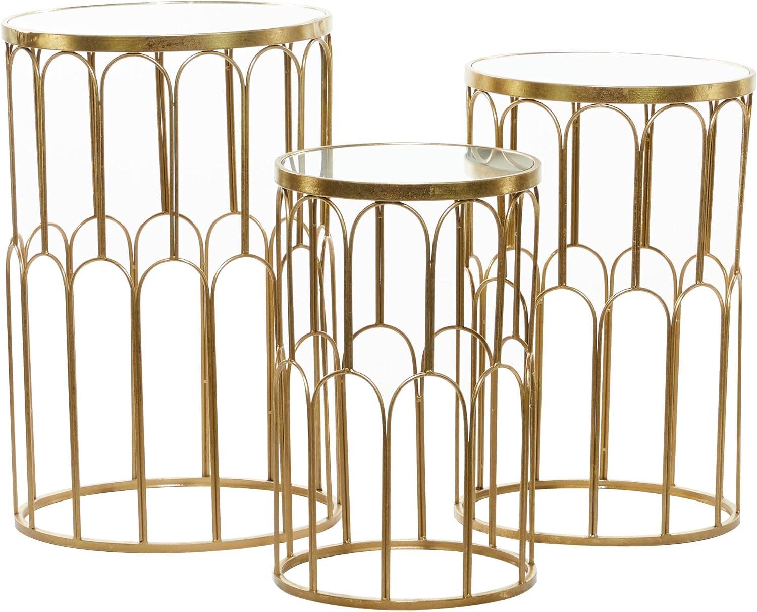 Set of 3 Glam Mirrored Accent Tables Gold - Olivia & May: No Assembly, Indoor Use, Luxury Style