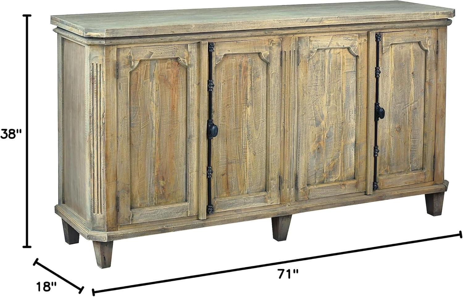 Cottage Panel Door Credenza Driftwood Brown Solid Wood Sideboard