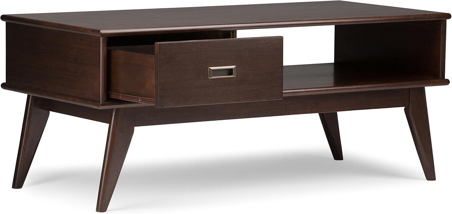 Simpli Home Draper Solid Wood 48" Rectangle Coffee Table in Medium Auburn Brown