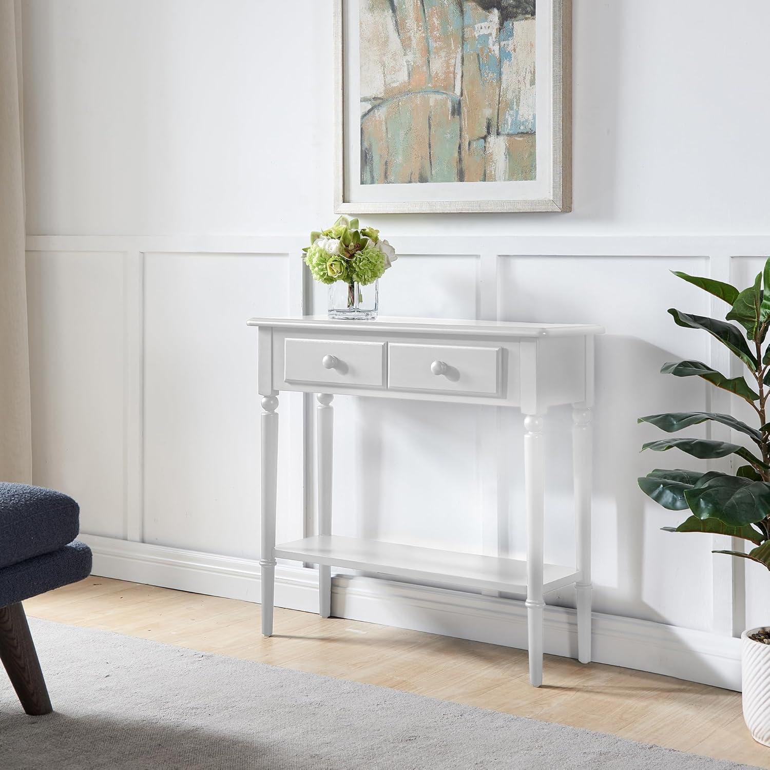 Leick Home Coastal Notions Solid Wood Console Table with Shelf, White