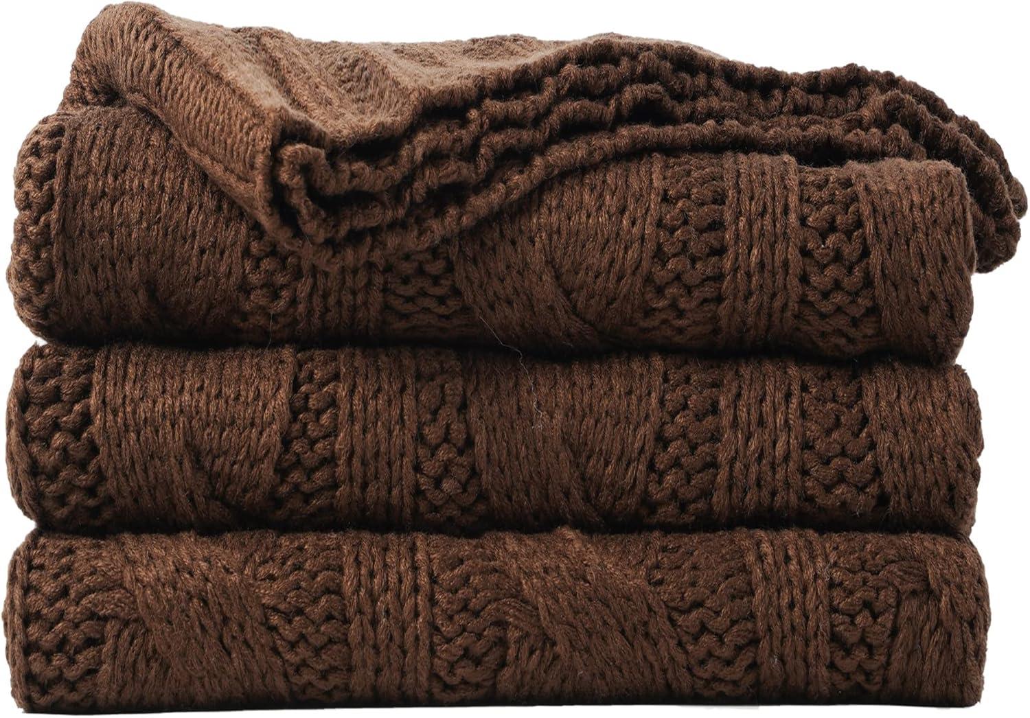 Brown Cable Knit Acrylic Throw Blanket, 50"x60"