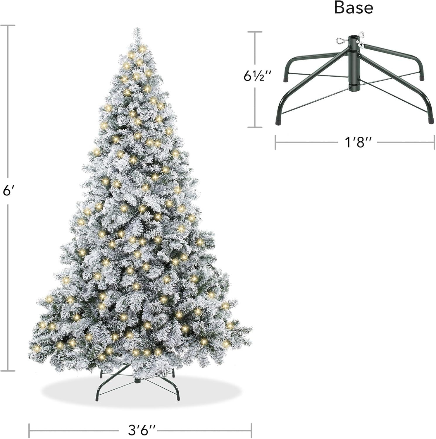 6ft Pre-Lit Snow-Flocked Pine Christmas Tree with Metal Stand