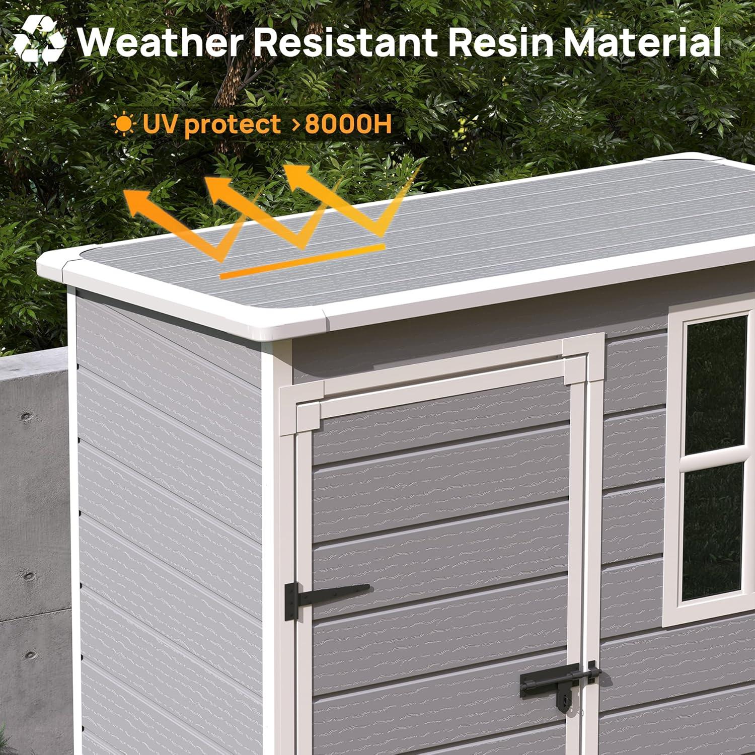 Aiho 8x6ft Secure Lockable Storage Shed - Outdoor Garden Shed with Double Doors, Gray