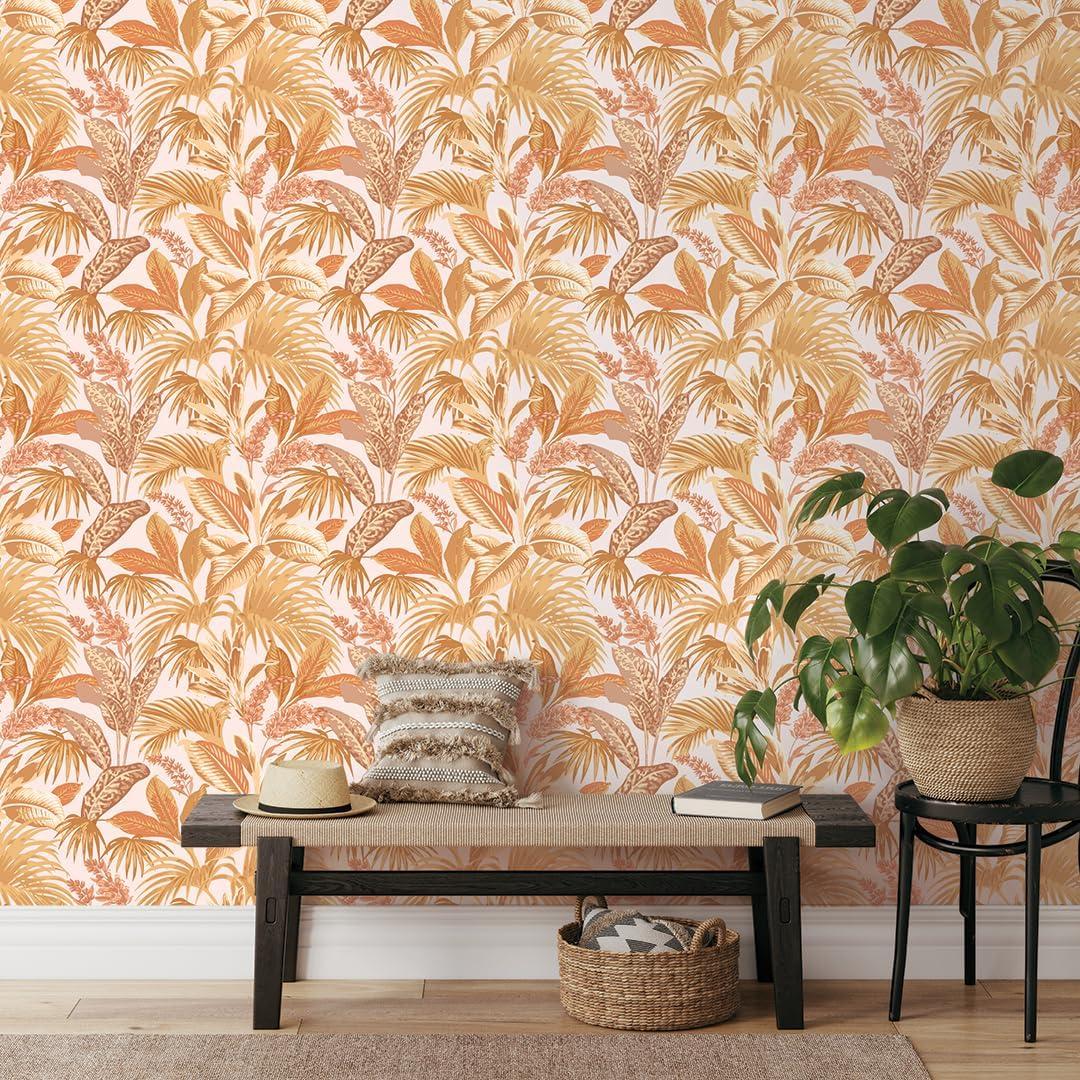 Tempaper & Co.® Havana Palm Removable Peel and Stick Wallpaper, Terracotta Sun, 28 sq. ft.: Vinyl Botanical Leaf Design