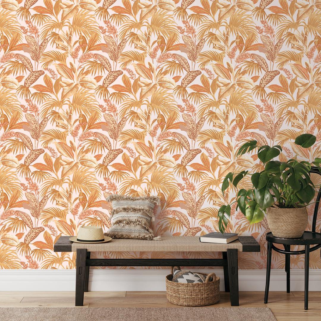 Tempaper & Co.® Havana Palm Removable Peel and Stick Wallpaper, Terracotta Sun, 28 sq. ft.: Vinyl Botanical Leaf Design