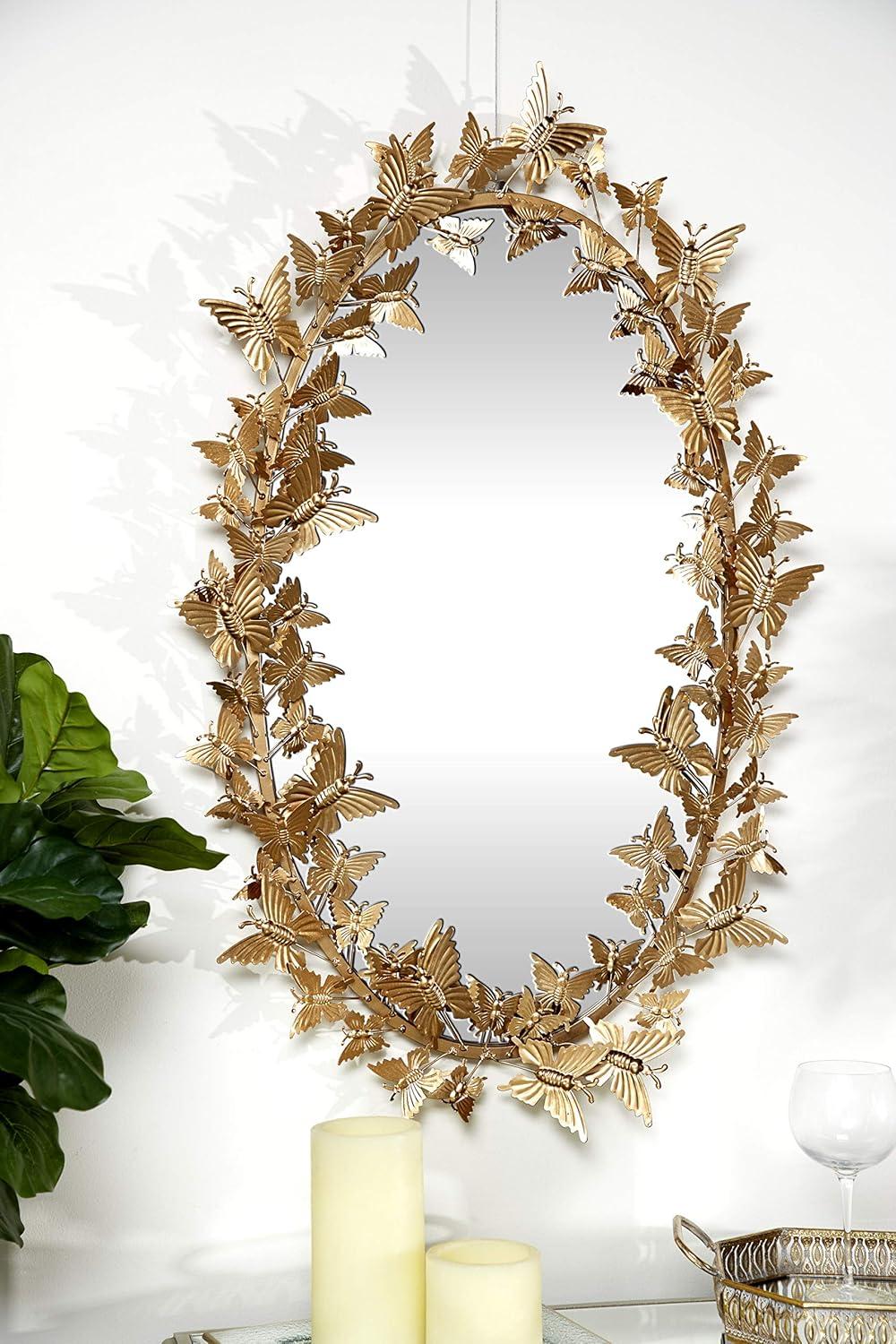 DecMode 19" x 33" Gold Oval 3D Butterfly Wall Mirror