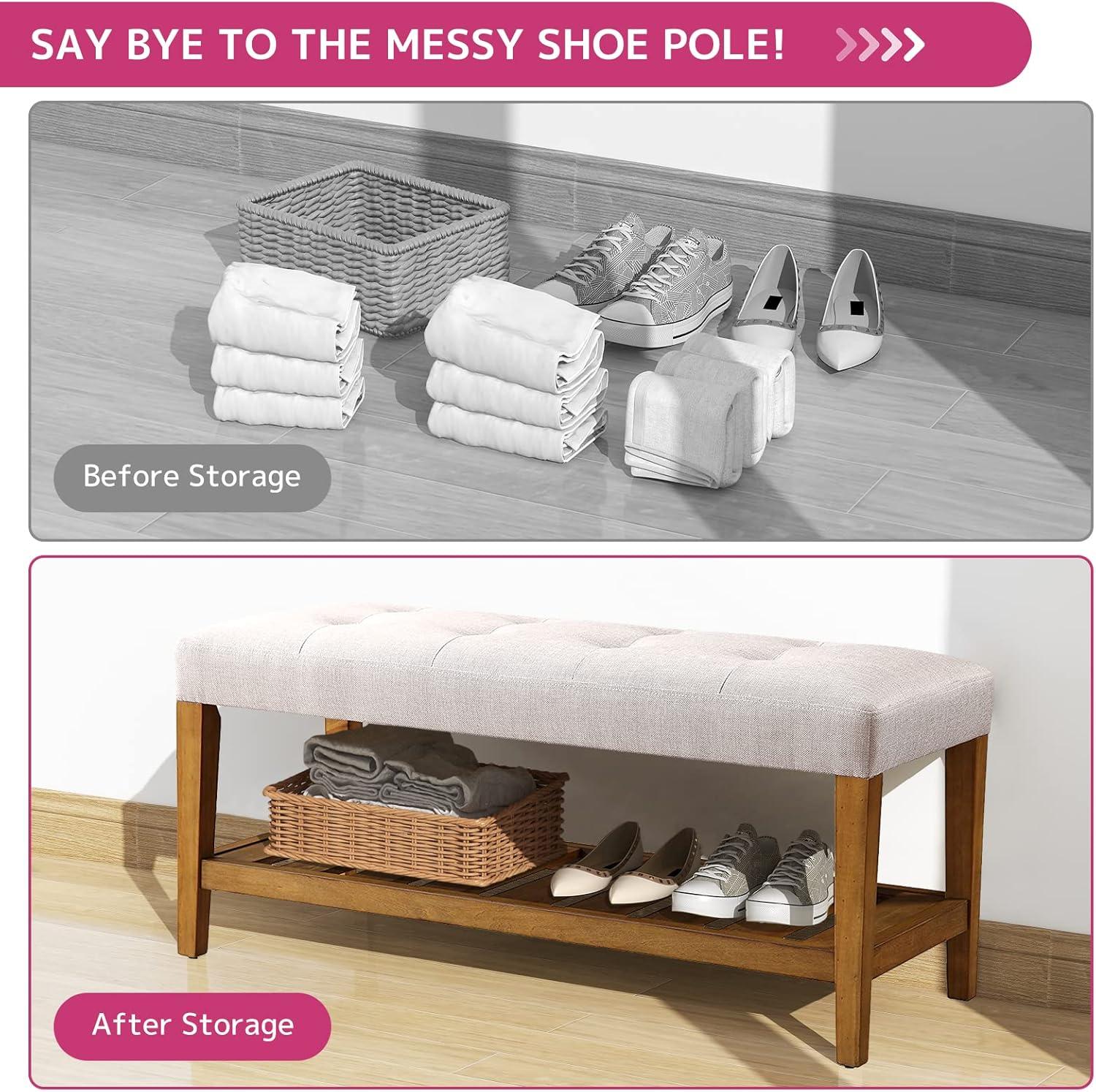 ACME 96680 Charla Wooden Frame Slatted Lower Shelf Bench, Light Gray and Oak
