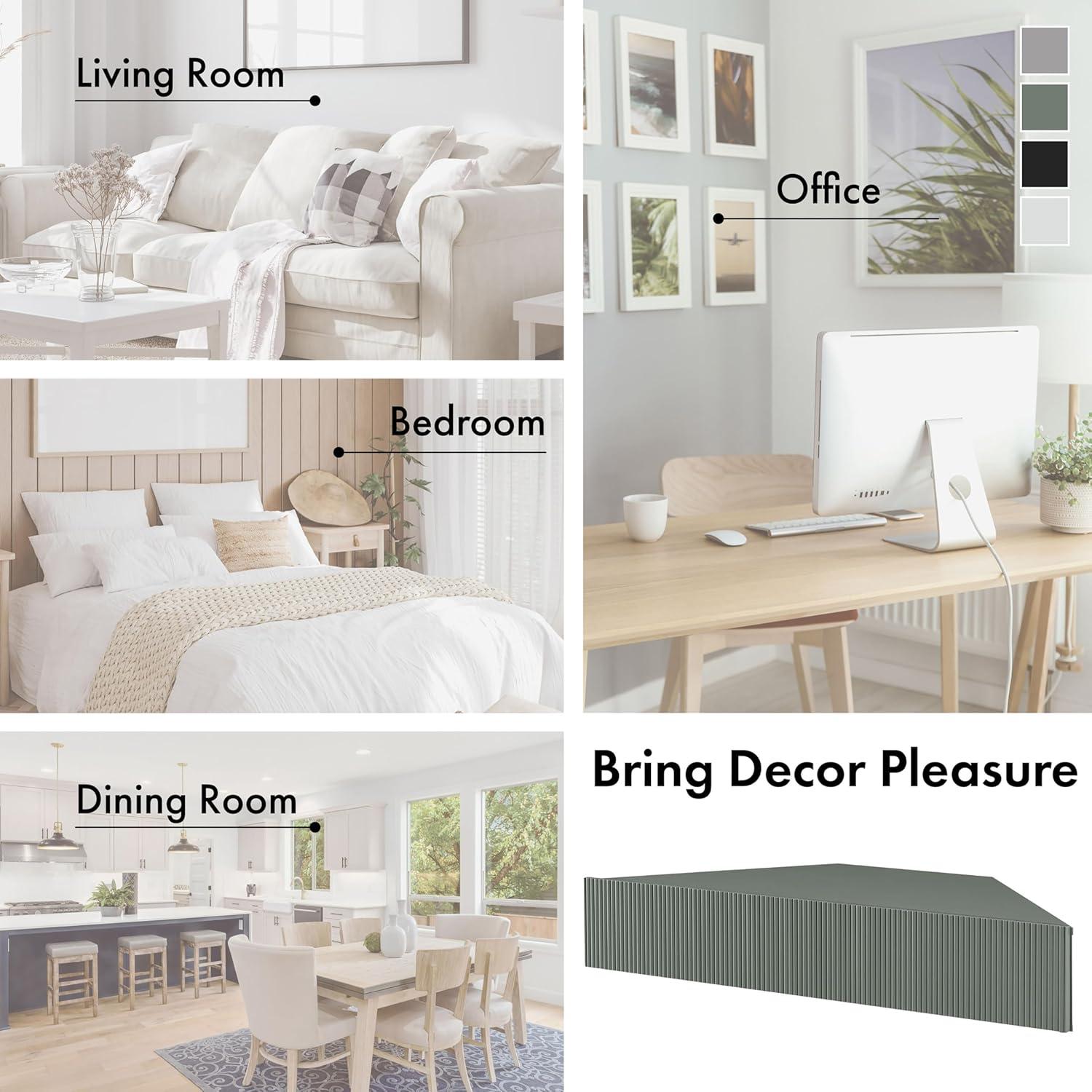 Denhour DH BASIC Transitional 47-inch 3-Shelf Corner Floating TV Stand by  3D Wavy Panel Door - Sage Green Weathered,N/A