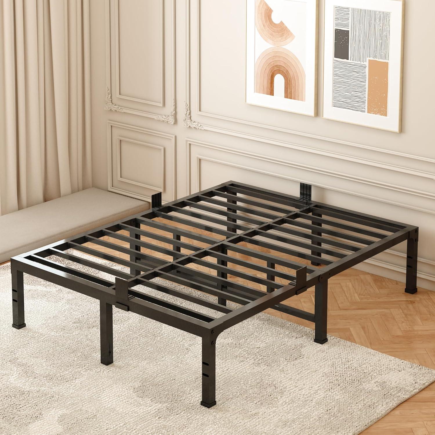 FUIOBYVV King Bed Frames, 16 Inch Heavy Duty Metal Platform Bed Frame King Size Support Up to 3500 lbs, No Box Spring Needed/No Shaking/Steel Slat Support/Noise Free/Easy Assembly