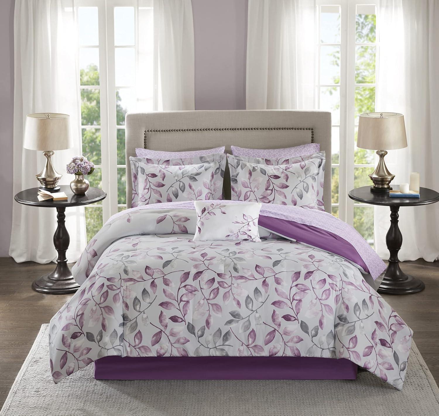 Lafael Purple/White Microfiber Reversible Traditional Comforter Set with Cotton Bed Sheets