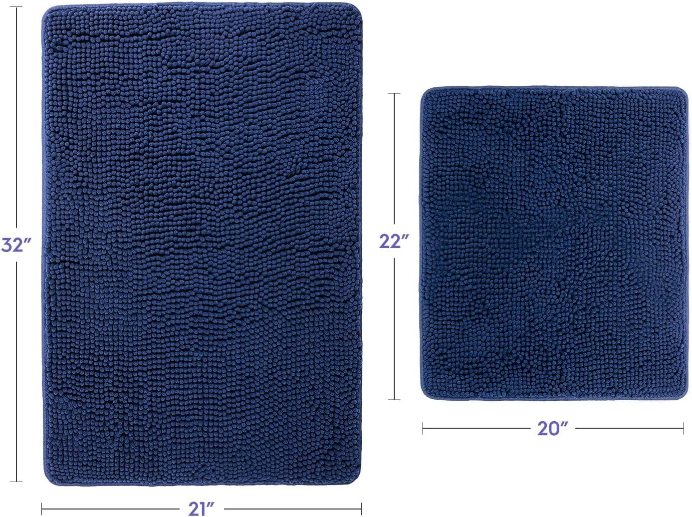 Navy Blue Chenille Memory Foam Bath Mat Set